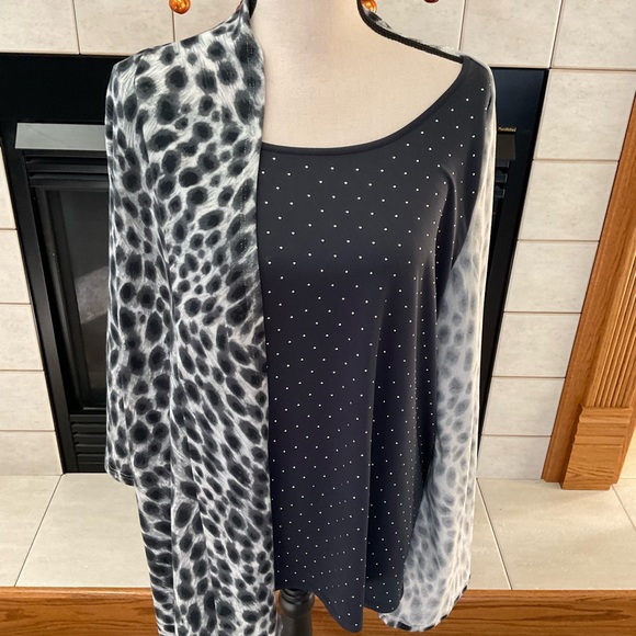 Cathy Daniels Open Front Cheetah Print Cardigan w/Tank Attached, Women’s Sz 1X - Picture 3 of 9